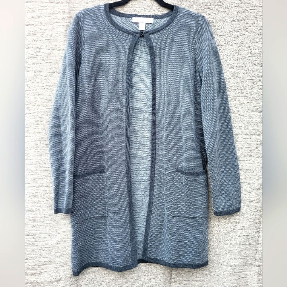 Ellen Tracy Womens small Long Gray & White Cardigan